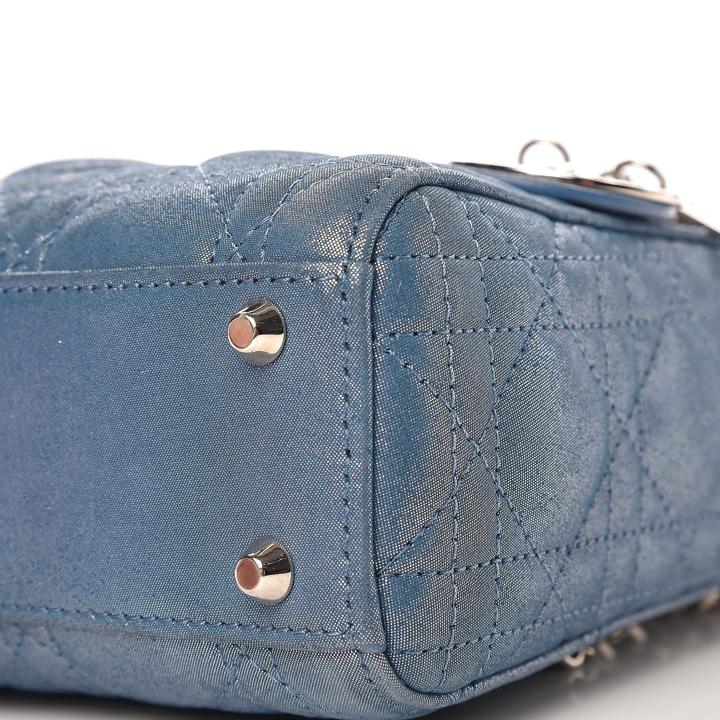 Metallic Lambskin Cannage Mini Lady Dior Blue