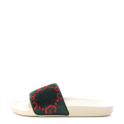 Gucci Velvet GG Monogram Slide Sandals 35 Green Red 1 of 6