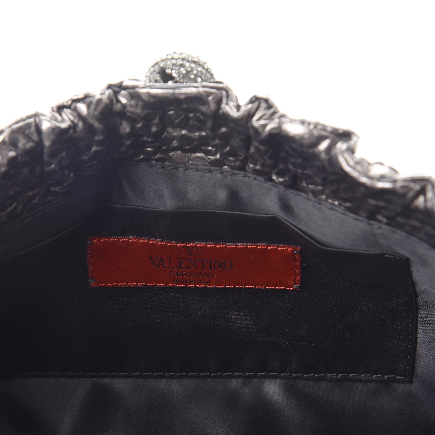 Valentino Garavani Metallic Python Crystal Pleated Clutch Dark Silver 6 of 8