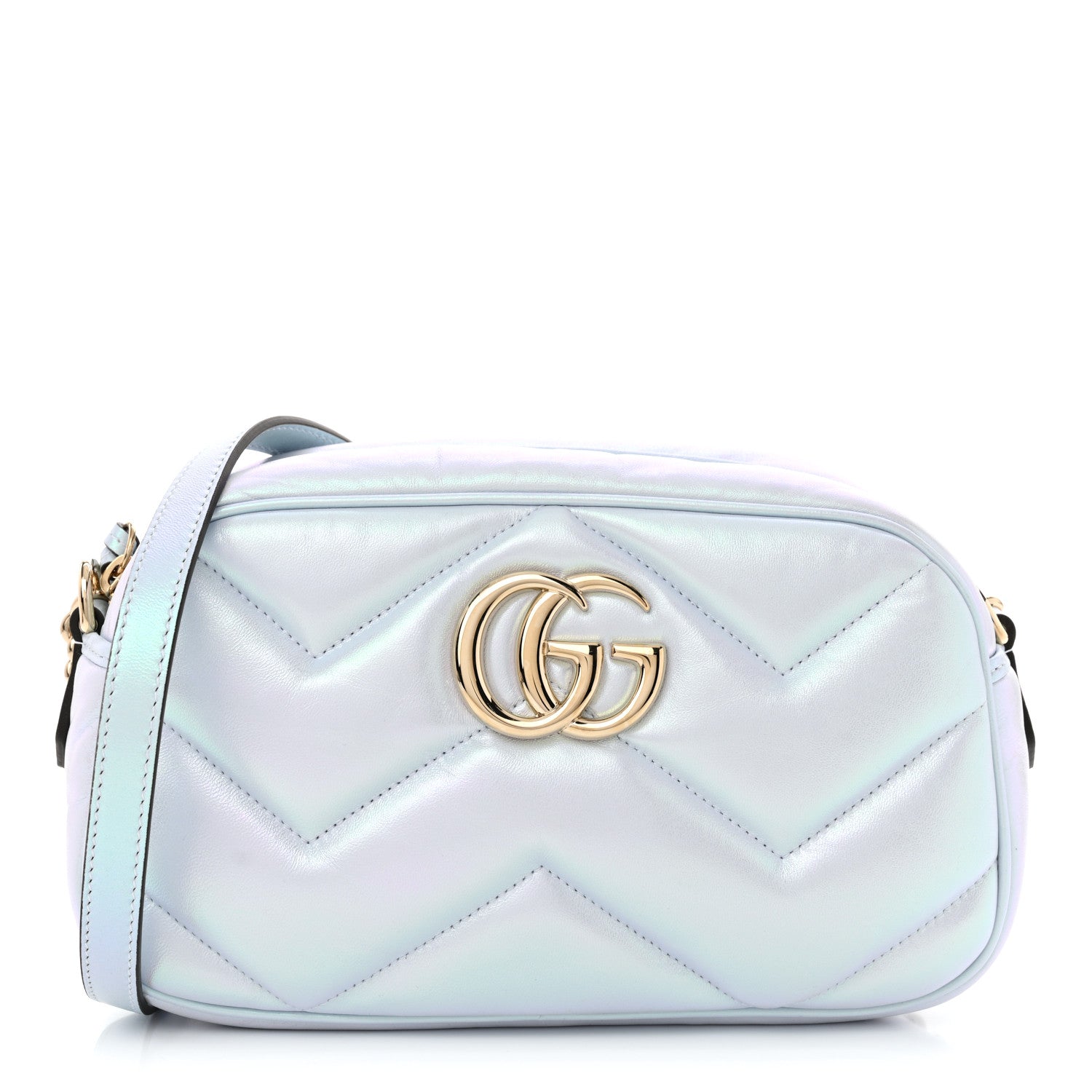 Gucci Iridescent Nappa Chevron Matelasse Small GG Marmont Chain Shoulder Bag Iridescent Snow Light Blue 1 of 10