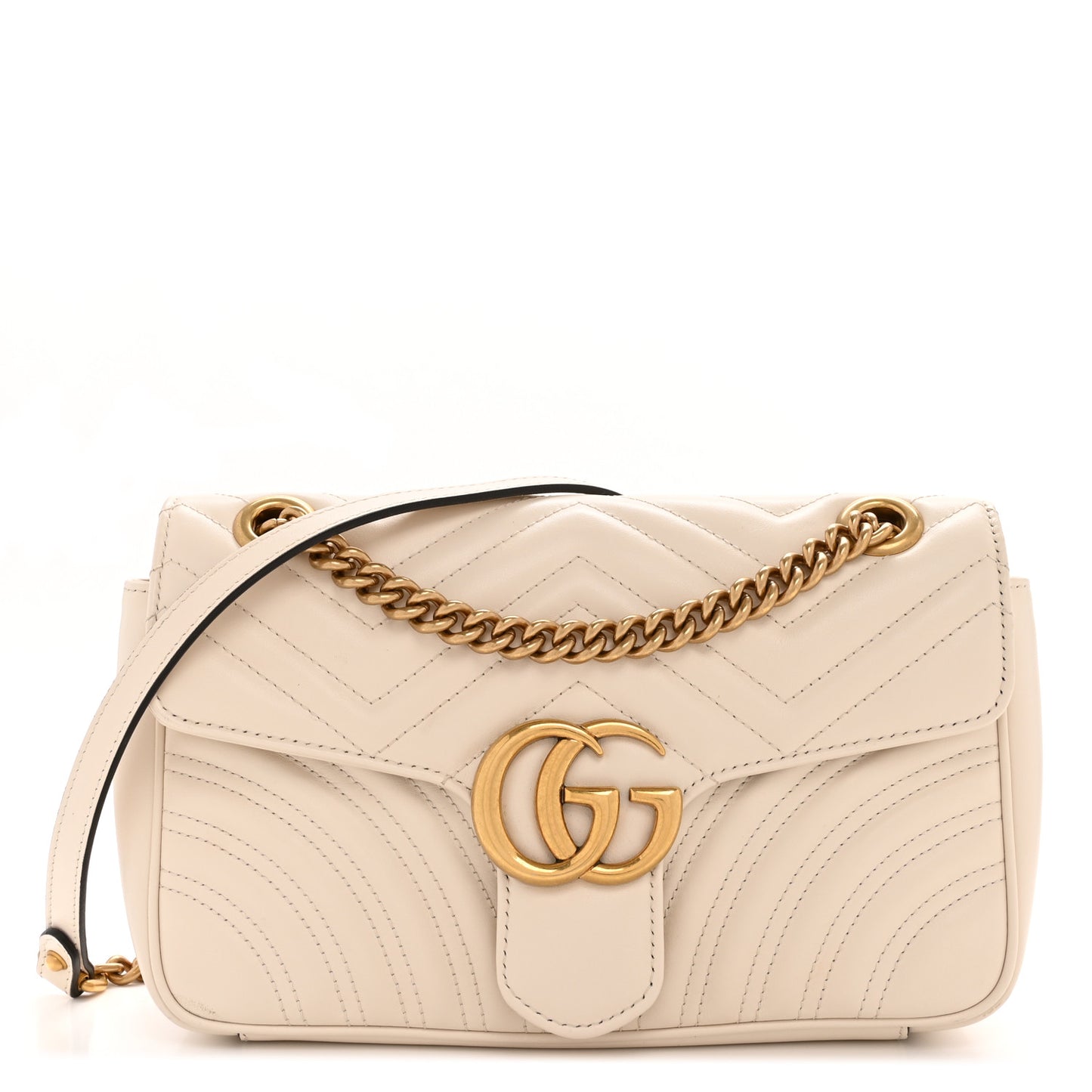 Calfskin Matelasse Small GG Marmont Shoulder Bag White