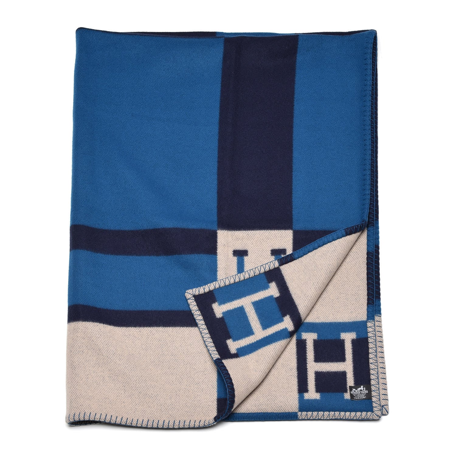 Hermes Wool Cashmere Avalon Bayadere Blanket Marine 3 of 4