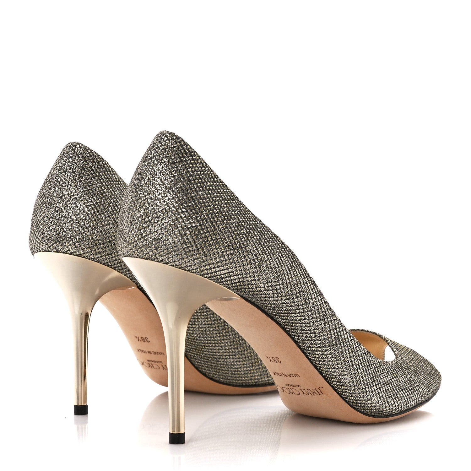 Jimmy Choo Glitter Fabric Evelyn Peep Toe 65 Pumps 38.5 Champagne 4 of 9