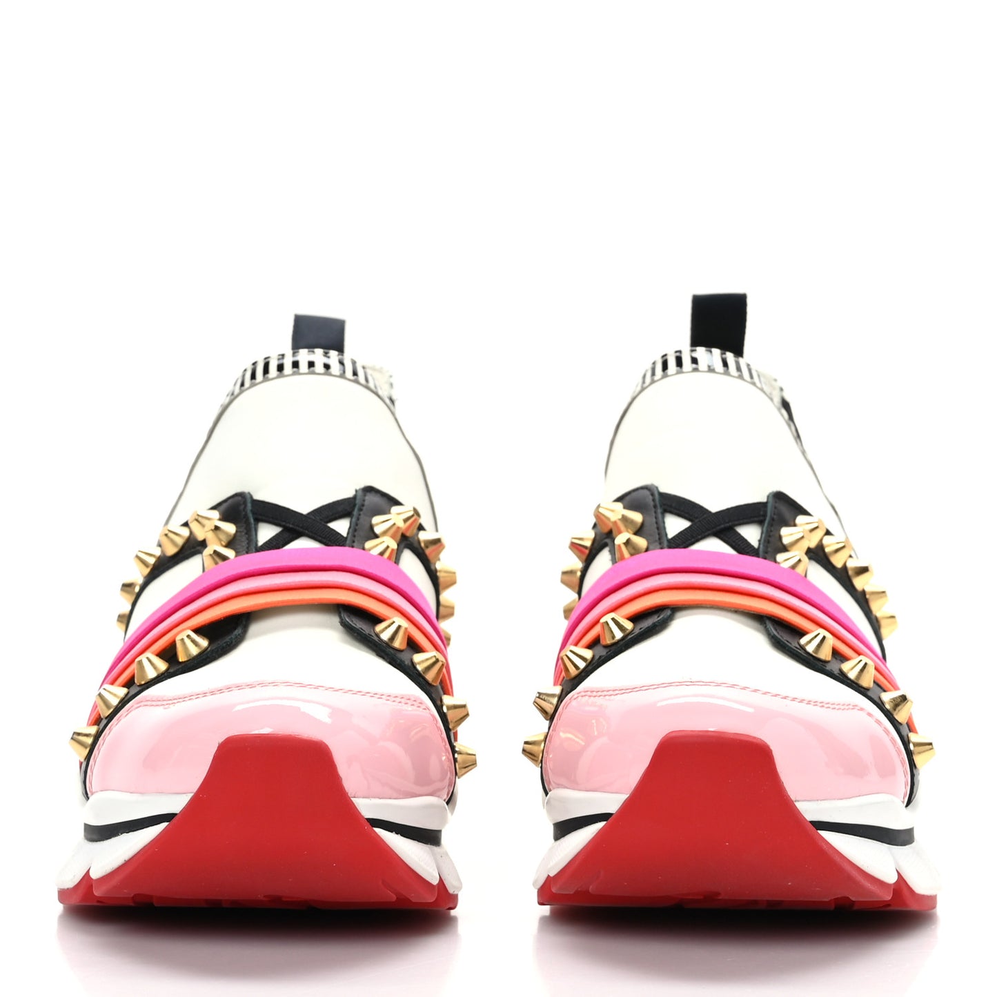 Satin Metallic Calfskin Glitter Specchio Studded 123 Run Flat Sneakers 36 Multicolor