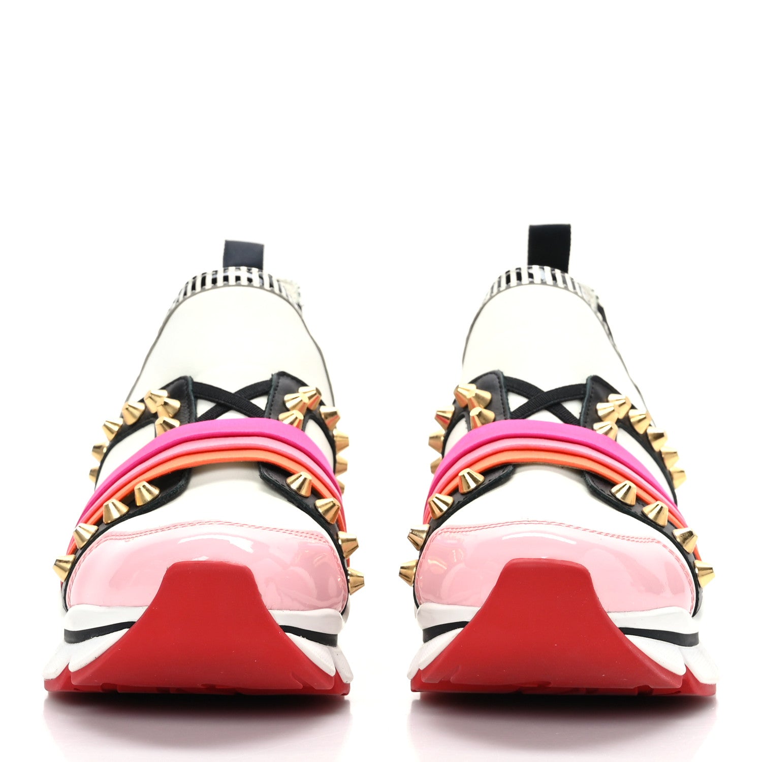 Christian Louboutin Satin Metallic Calfskin Glitter Specchio Studded 123 Run Flat Sneakers 36 Multicolor 2 of 9