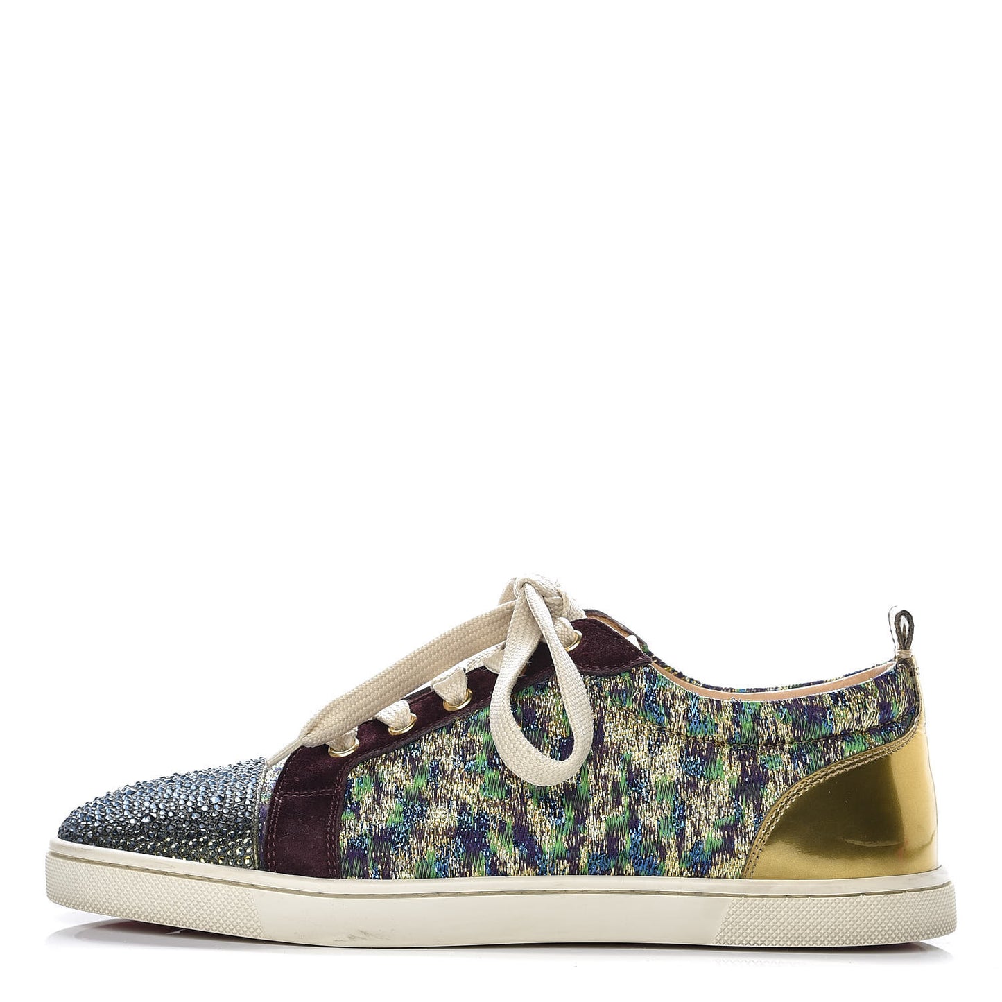 Crystal Metallic Suede Peacock Woven Lurex Gondolastrass Sneakers 37 Burgundy Green