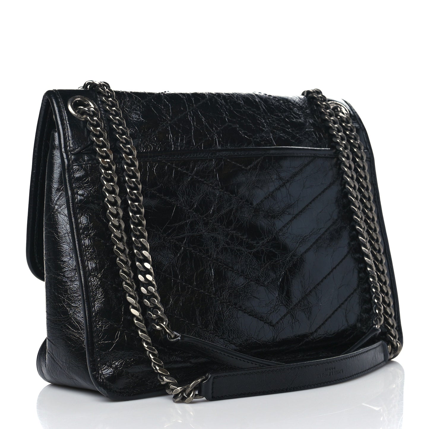 Crinkled Calfskin Matelasse Monogram Medium Niki Chain Satchel Black