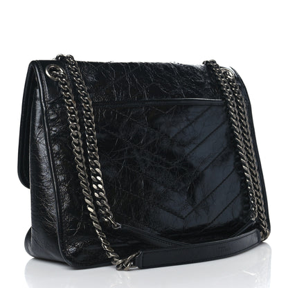 Saint Laurent Crinkled Calfskin Matelasse Monogram Medium Niki Chain Satchel Black 3 of 9