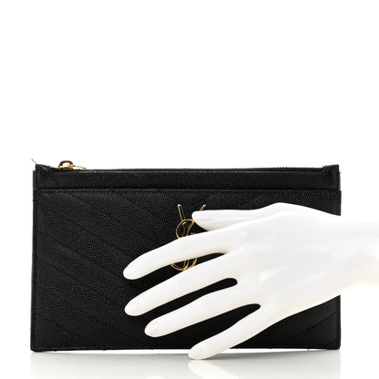 Saint Laurent Grain De Poudre Chevron Monogram Bill Pouch Black 2 of 8
