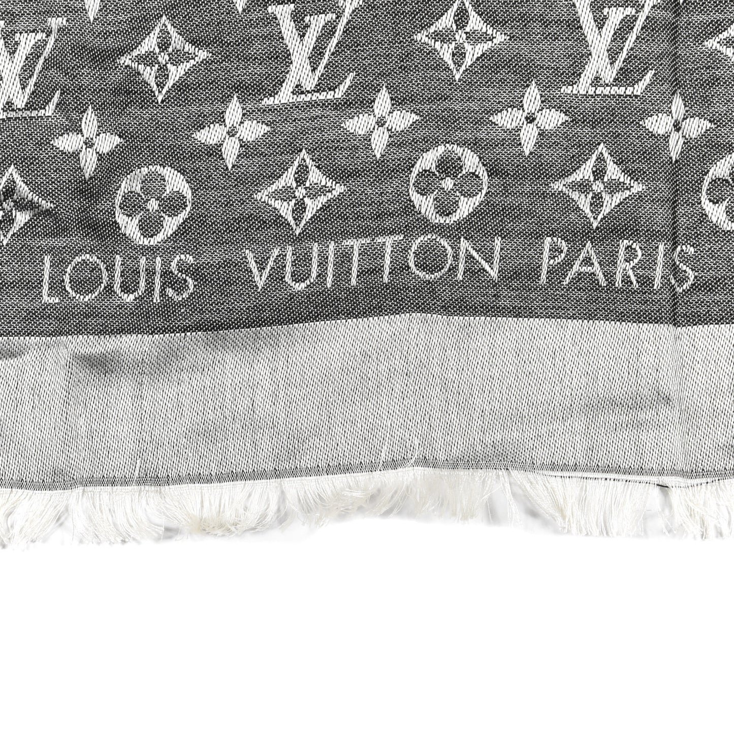 Silk Wool Monogram Denim Shawl Black