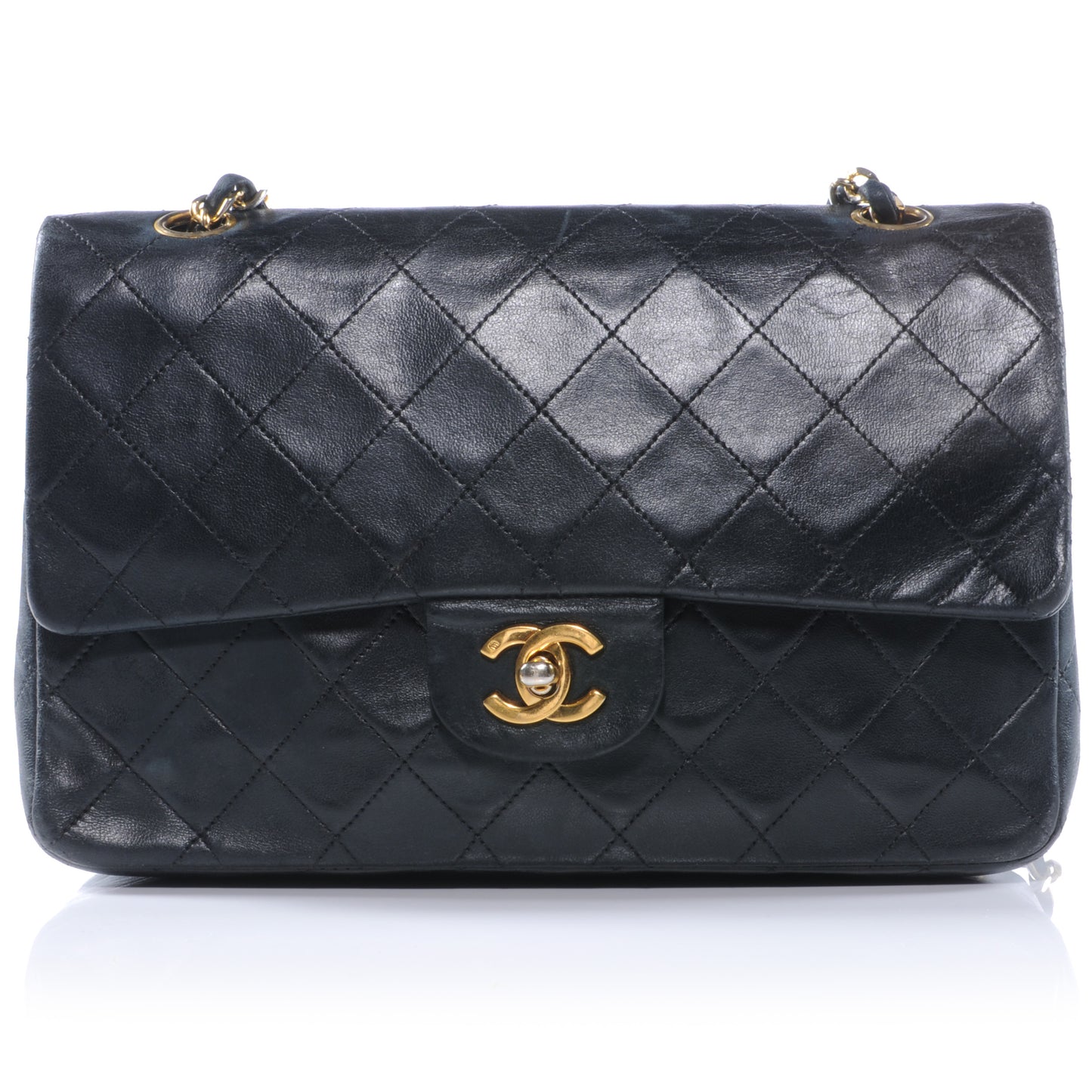 Lambskin Medium Double Flap Black