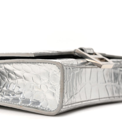 Balenciaga Metallic Calfskin Crocodile Embossed Hourglass Chain Bag Silver 7 of 8