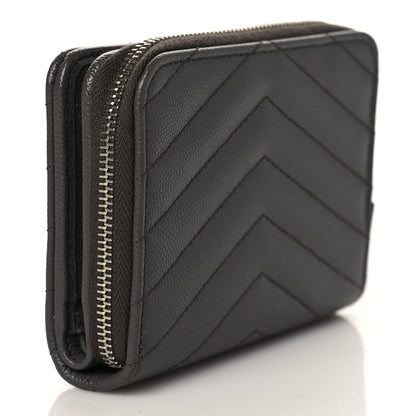 Saint Laurent Grain De Poudre Matelasse Chevron Monogram Compact Zip Around Wallet Earth 3 of 8