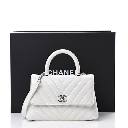 Chanel Iridescent Caviar Chevron Quilted Mini Coco Handle Flap White 10 of 10