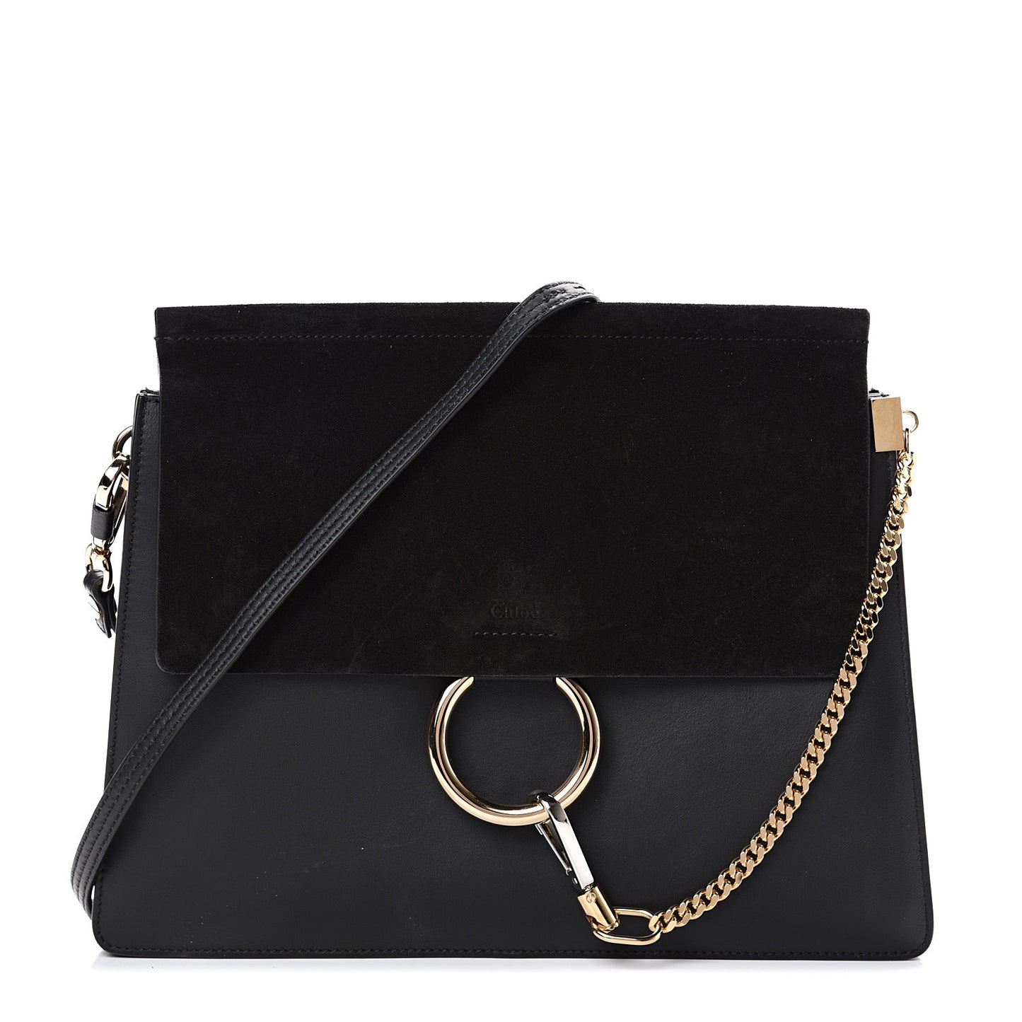 Suede Calfskin Medium Faye Shoulder Bag Black