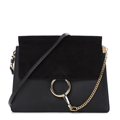 Chloe Suede Calfskin Medium Faye Shoulder Bag Black 1 of 14