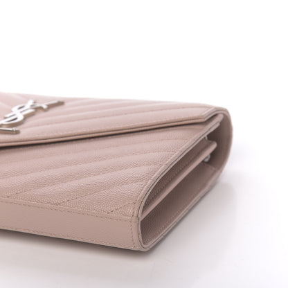 Saint Laurent Grain De Poudre Matelasse Chevron Monogram Chain Wallet Pale Pink 8 of 10