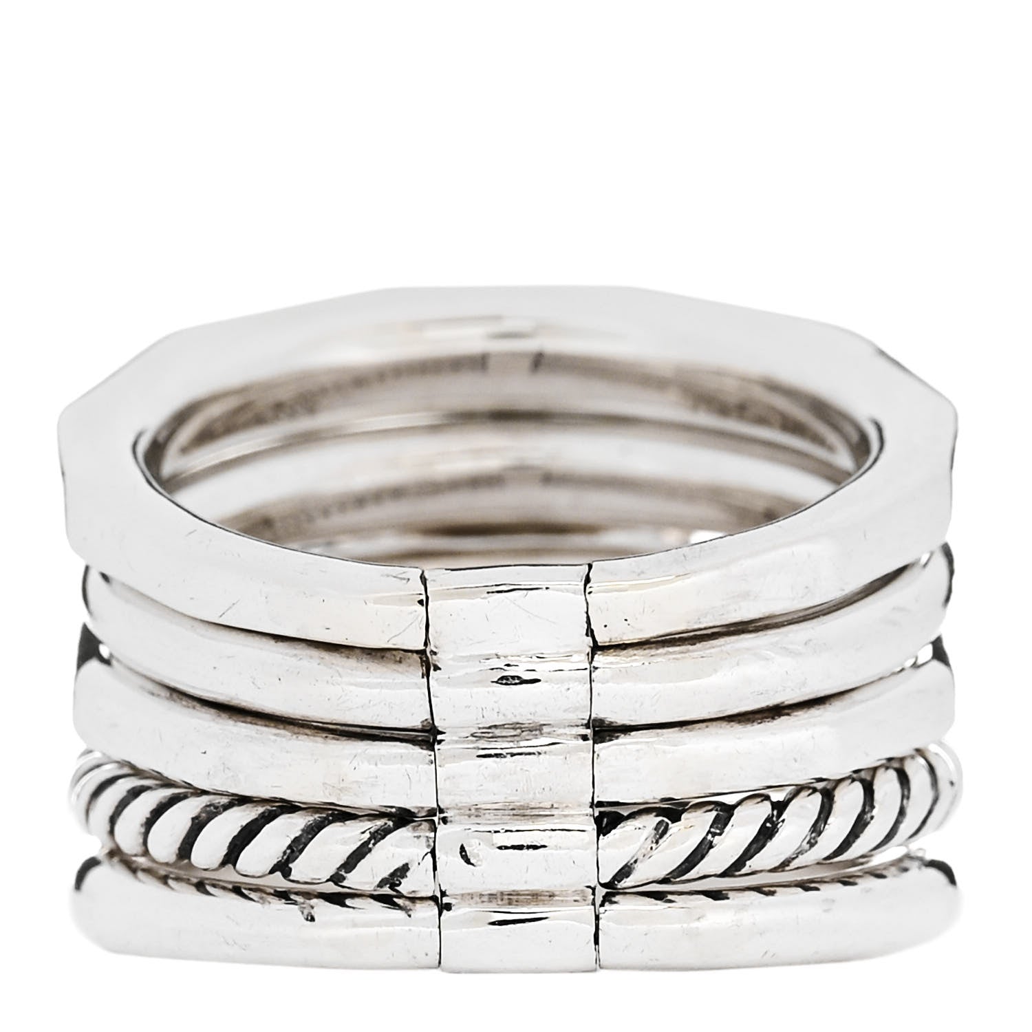 David Yurman Sterling Silver Diamond Hampton Blue Topaz 15mm Stax Five-Row Ring 49 4.75 3 of 4