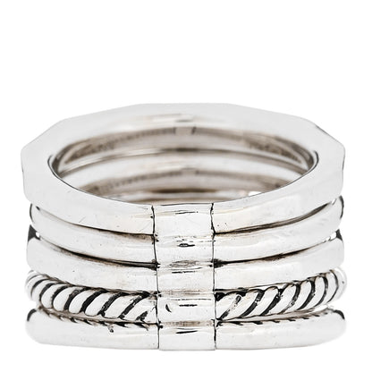 David Yurman Sterling Silver Diamond Hampton Blue Topaz 15mm Stax Five-Row Ring 49 4.75 3 of 4