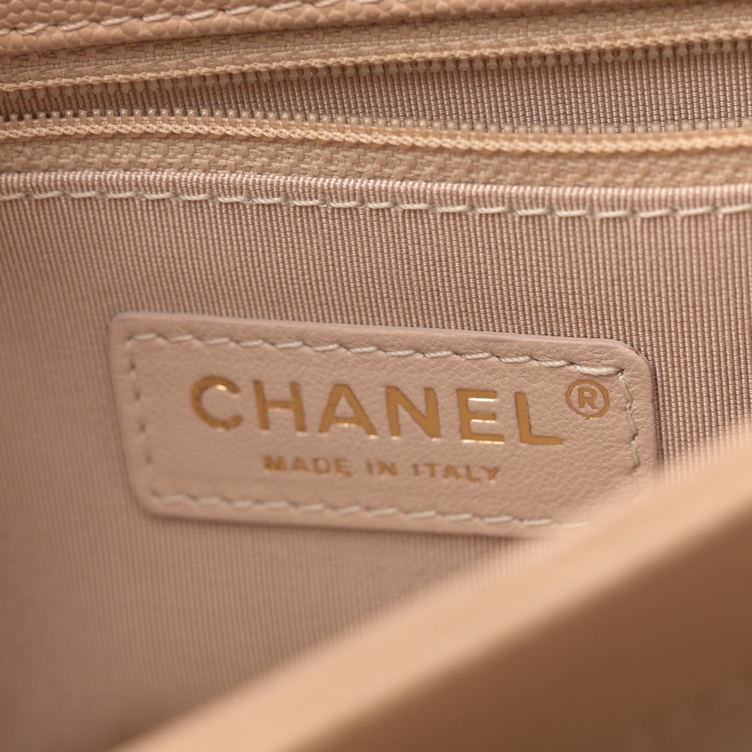 Chanel Grained Calfskin Stitched Enamel CC Flap Bag Beige 7 of 13