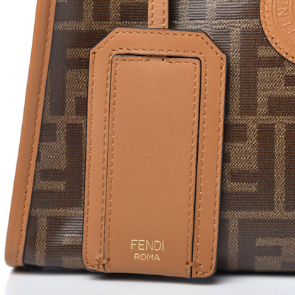 Fendi Glazed Fabric Vitello Century FF 1974 Stamp Patch Mini Peekaboo Defender Cover Mogano Panna Caramello 11 of 11