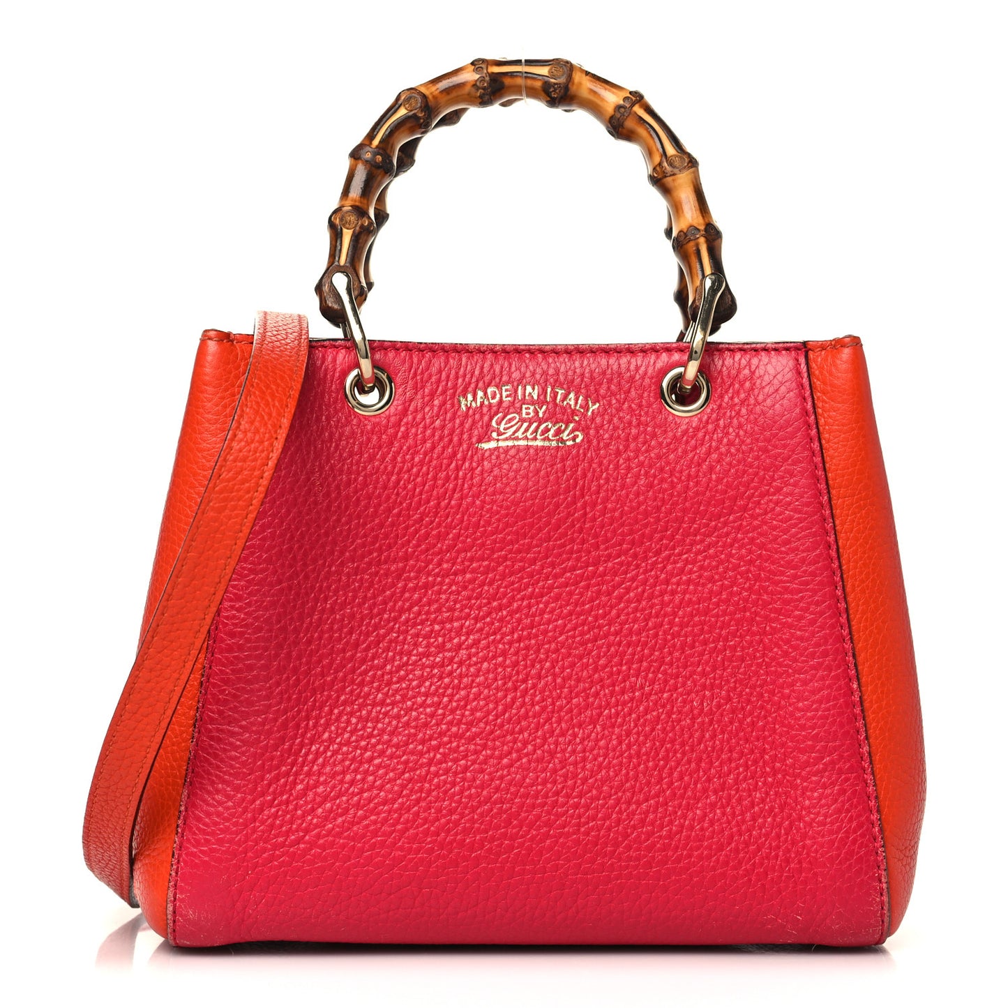 Calfskin Mini Bamboo Shopper Tote Fuchsia Orange