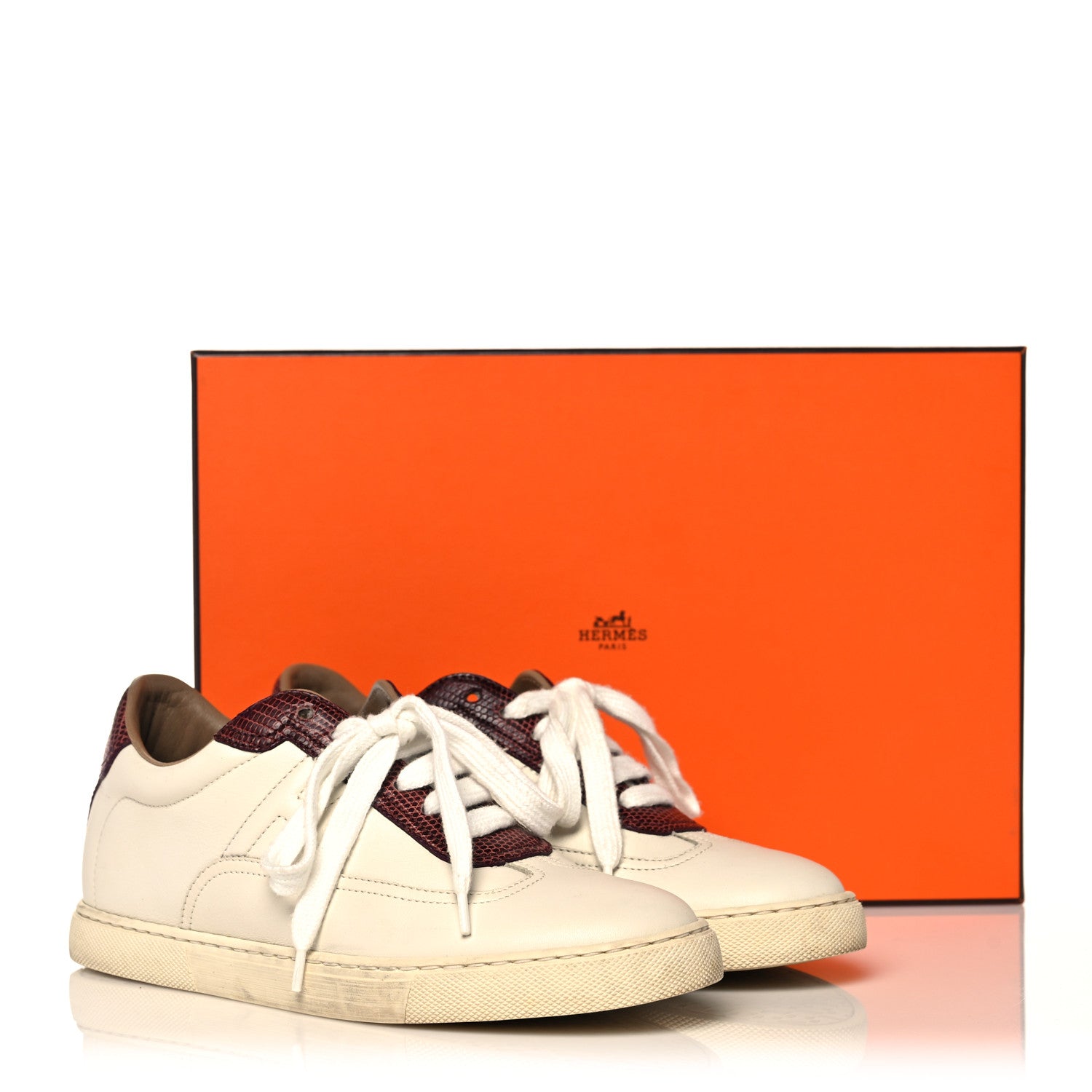 Hermes Calfskin Lizard Womens Quicker Sneakers 35 White Bordeaux 15 of 15