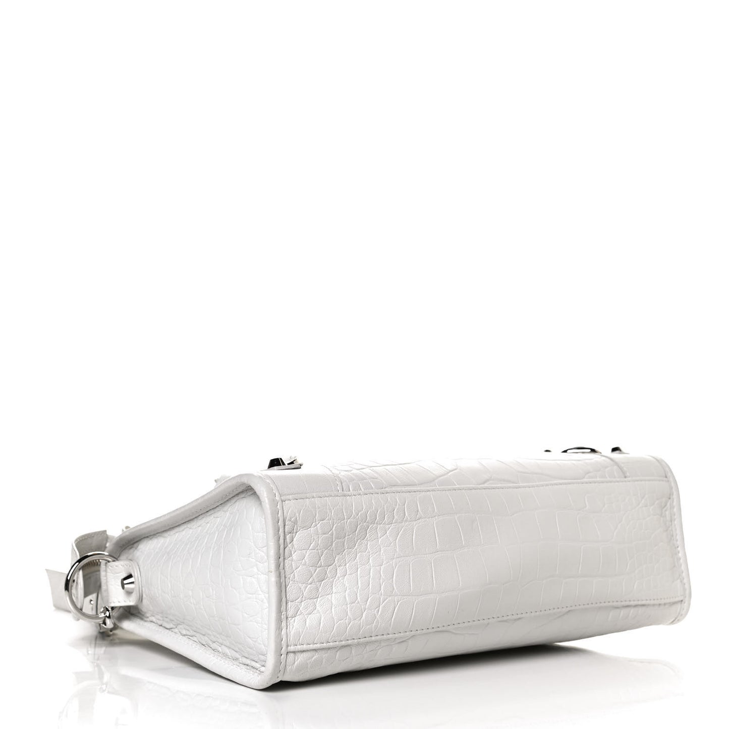 Matte Supple Lambskin Crocodile Embossed Classic Silver Hardware S City White