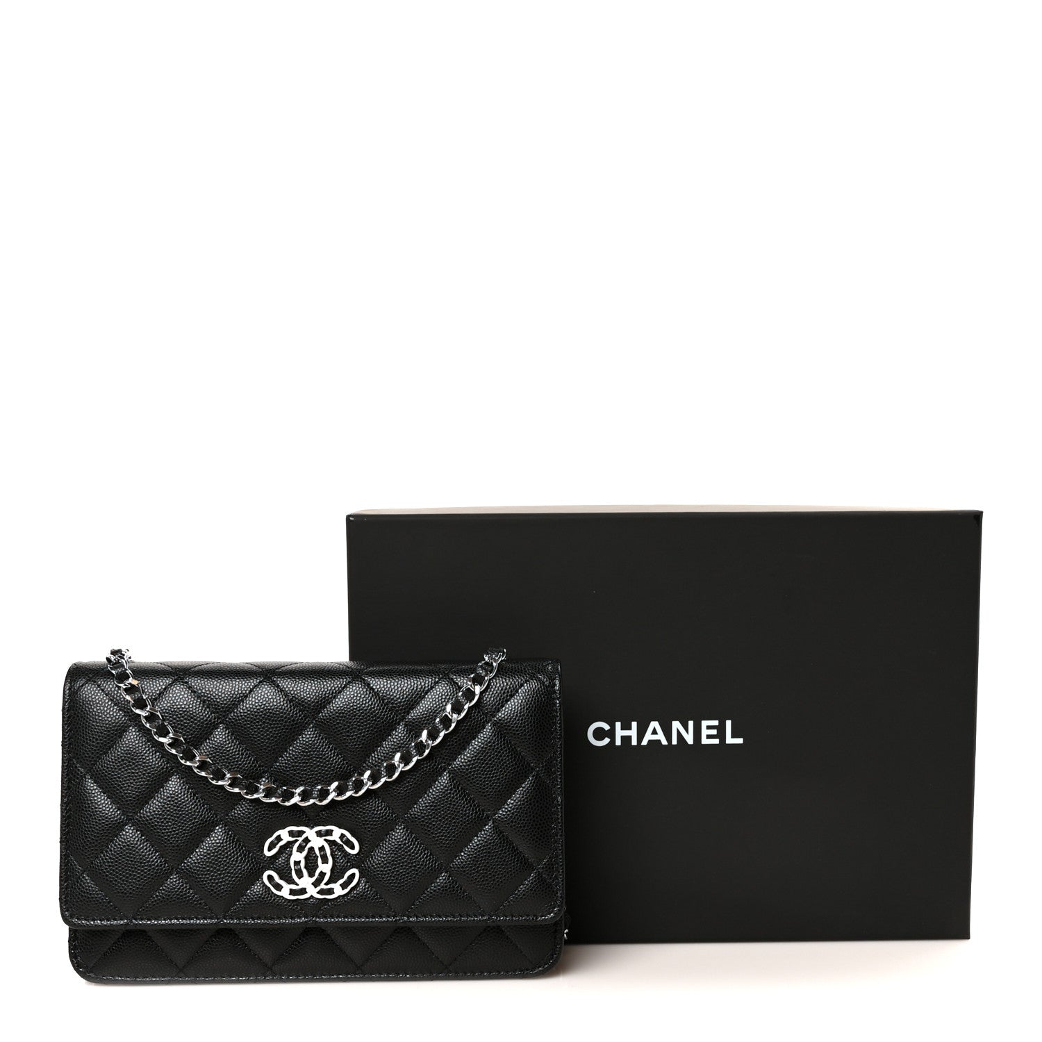 Chanel Caviar Quilted Chanel 19 Wallet On Chain WOC Black White 12 of 12