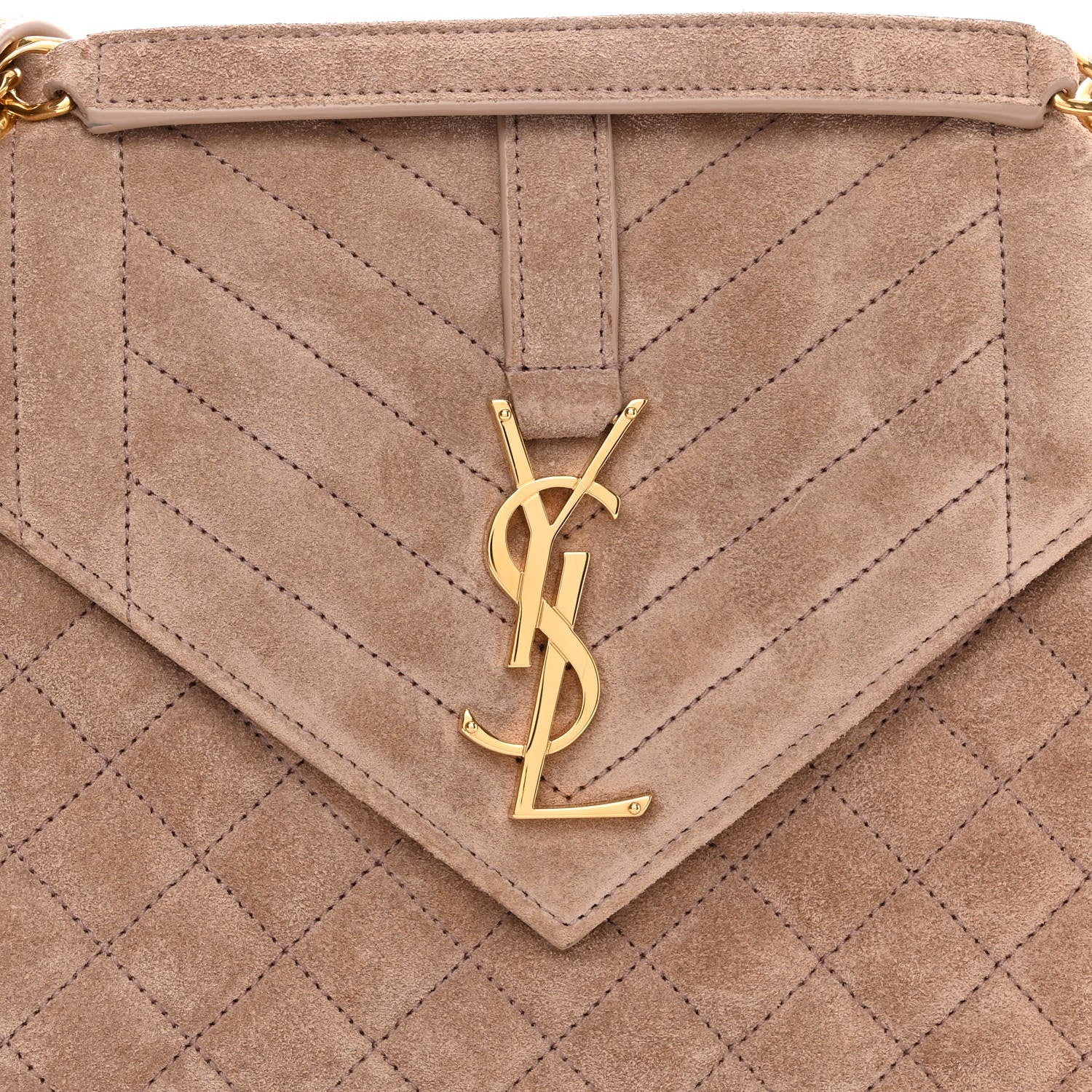 Saint Laurent Suede Mixed Matelasse Triquilt Medium Monogram Envelope Satchel Rosy Sand 7 of 9