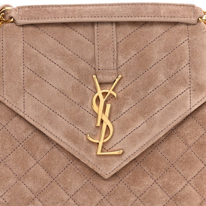 Saint Laurent Suede Mixed Matelasse Triquilt Medium Monogram Envelope Satchel Rosy Sand 7 of 9