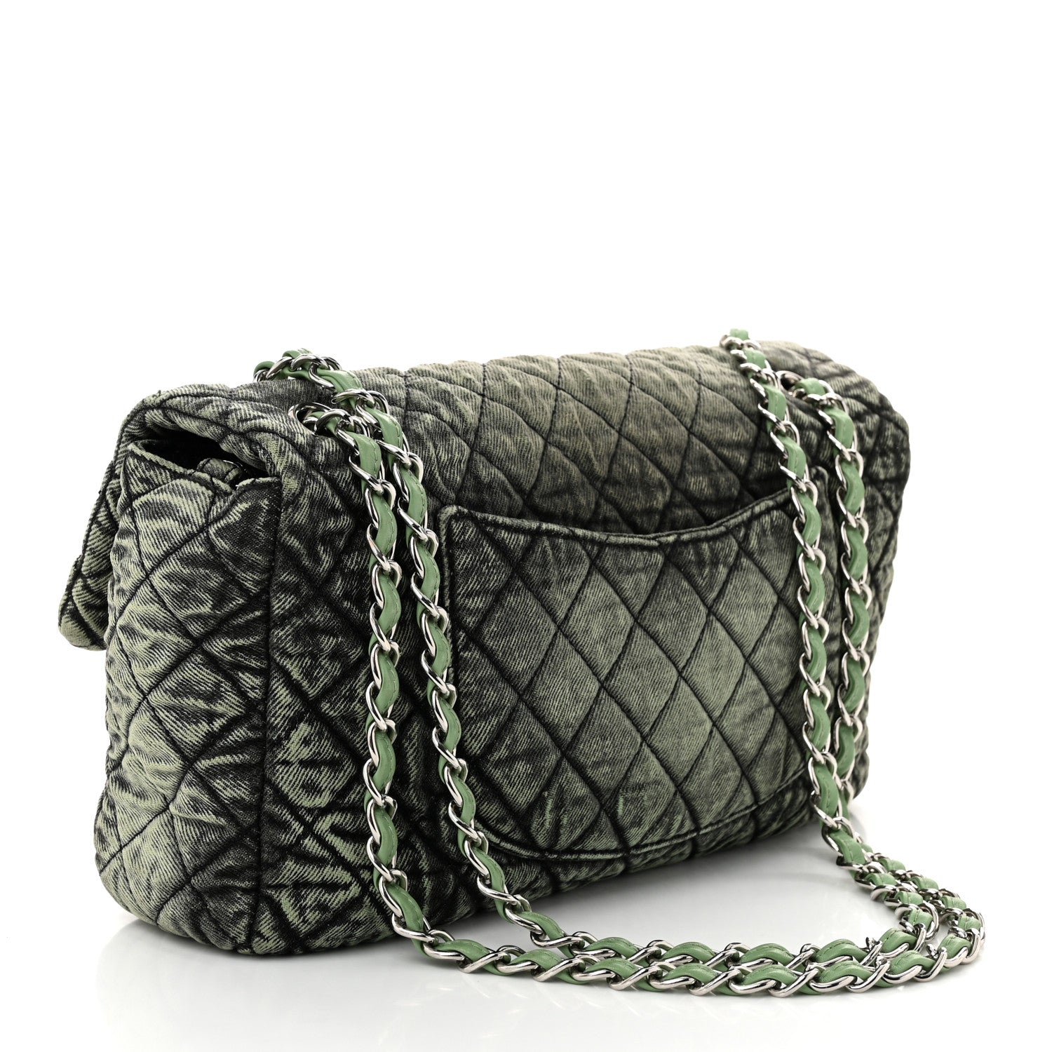 Chanel Denim Quilted Denimpression Flap Green Black 3 of 10