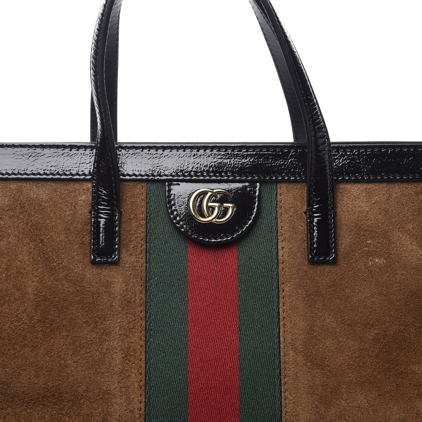 Suede Patent Web Ophidia Vertical Tote Nocciola Black