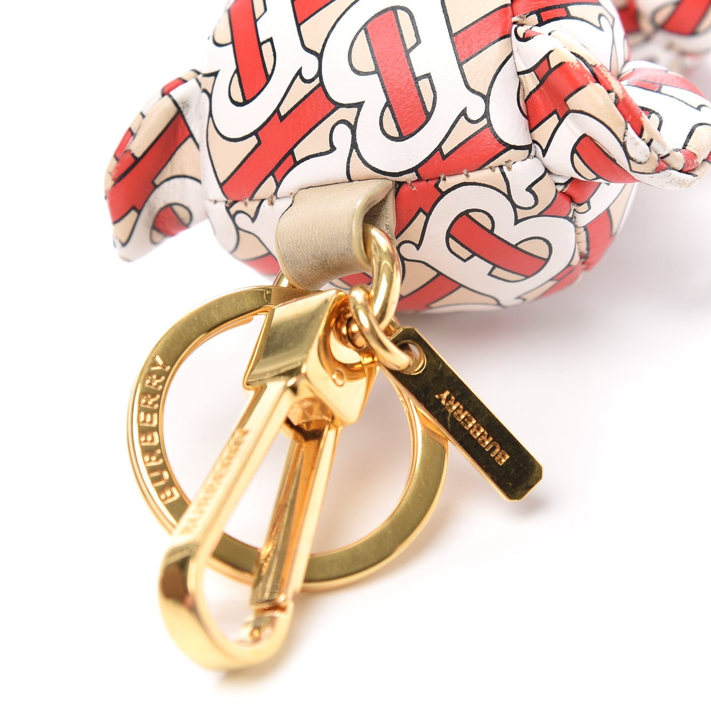 Calfskin Print Monogram Thomas Bear Bag Charm Beige Red