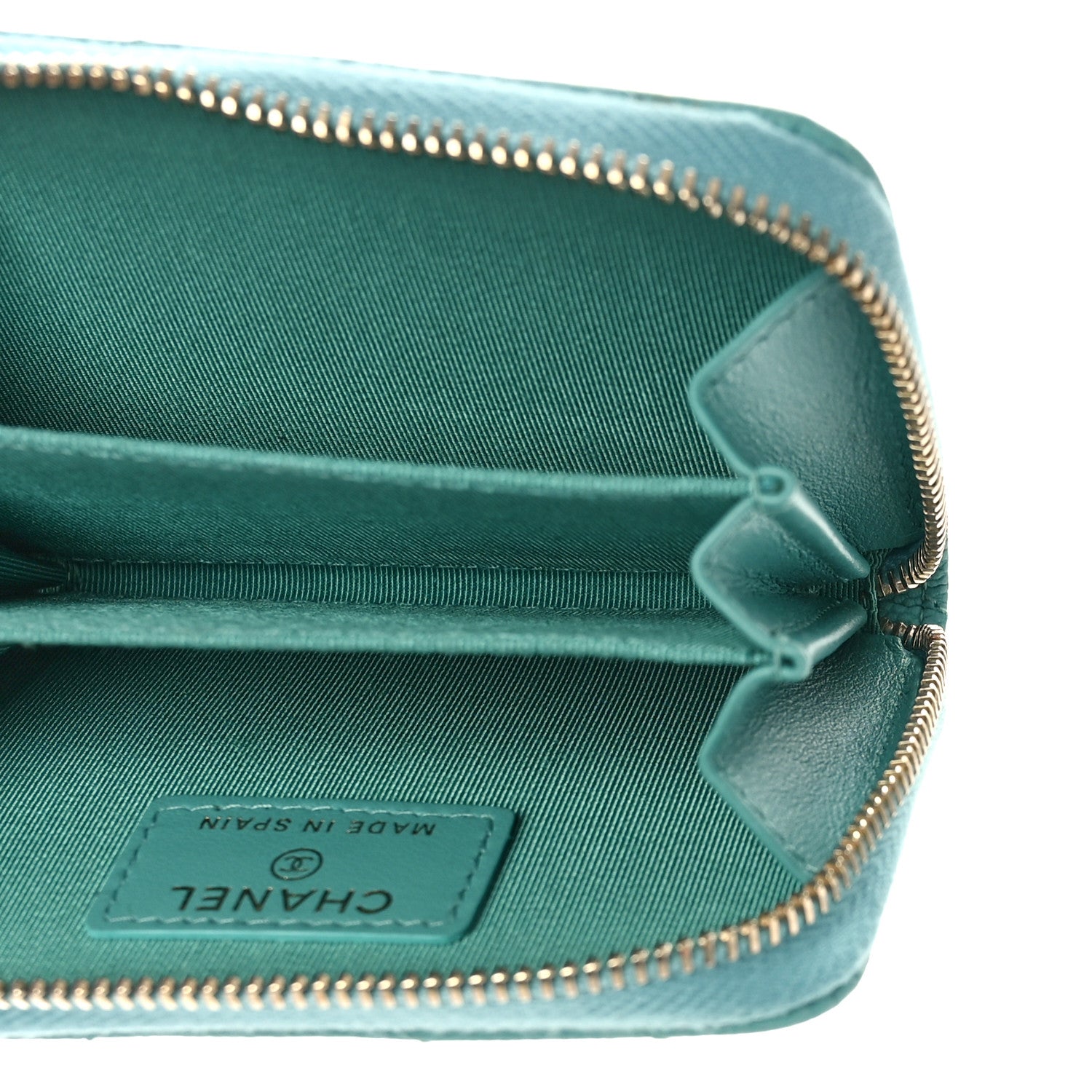 Chanel Caviar Flat Chevron Quilted Zip Coin Purse Green 5 of 10