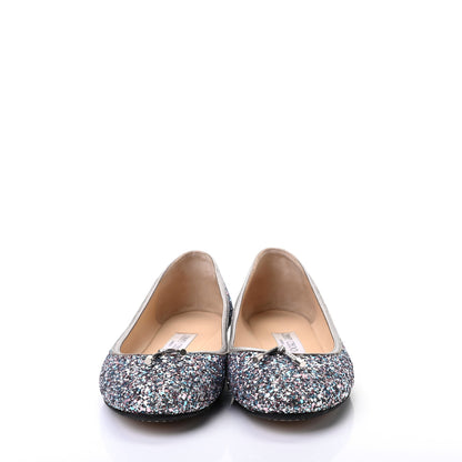 Jimmy Choo Coarse Glitter Fabric Ballet Flats 37.5 Blue 2 of 7