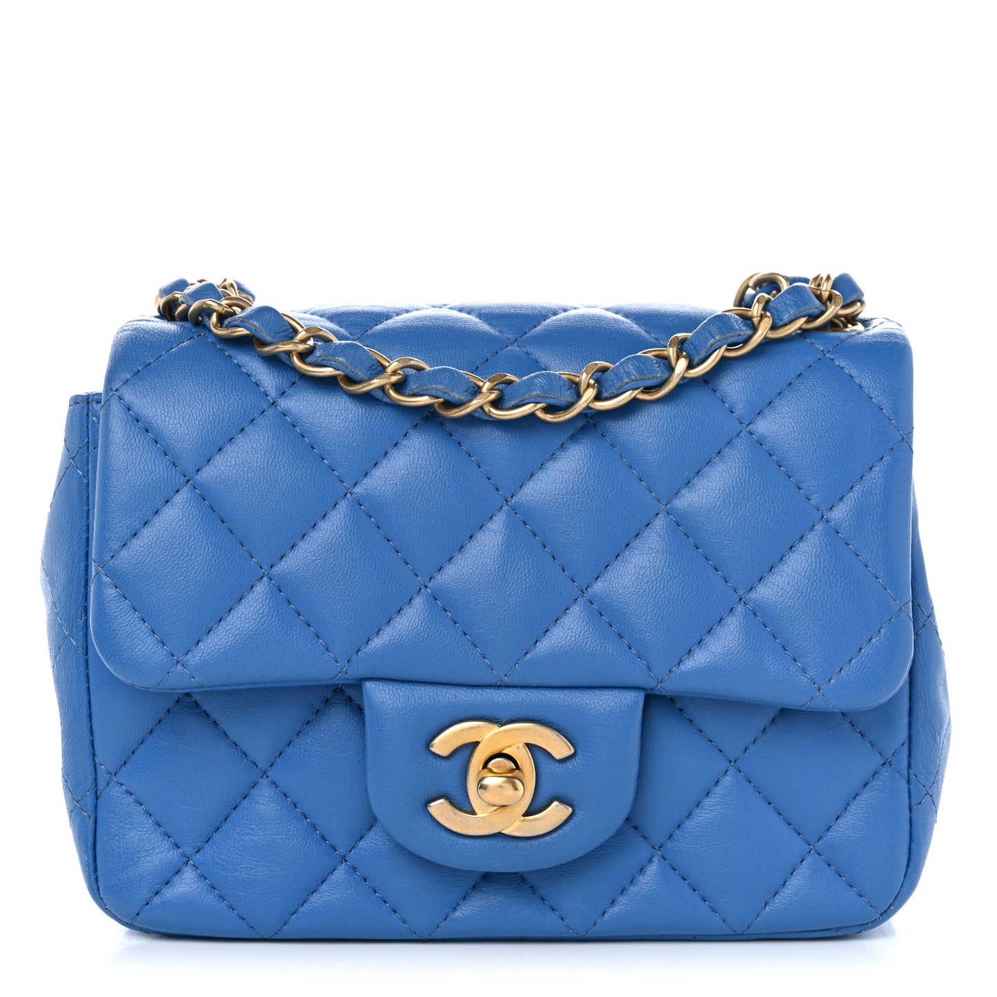 Lambskin Quilted Mini Square Flap Blue