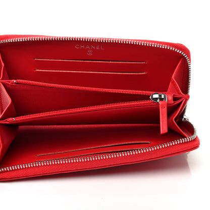 Chanel Goatskin Camellia Embossed Medium Zip Around Wallet Red 5 of 9