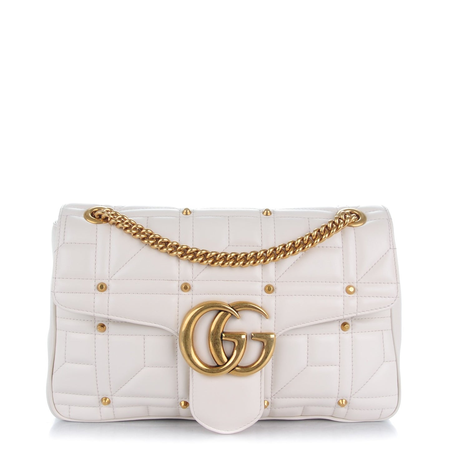 Calfskin Matelasse Studded Medium GG Marmont Shoulder Bag White