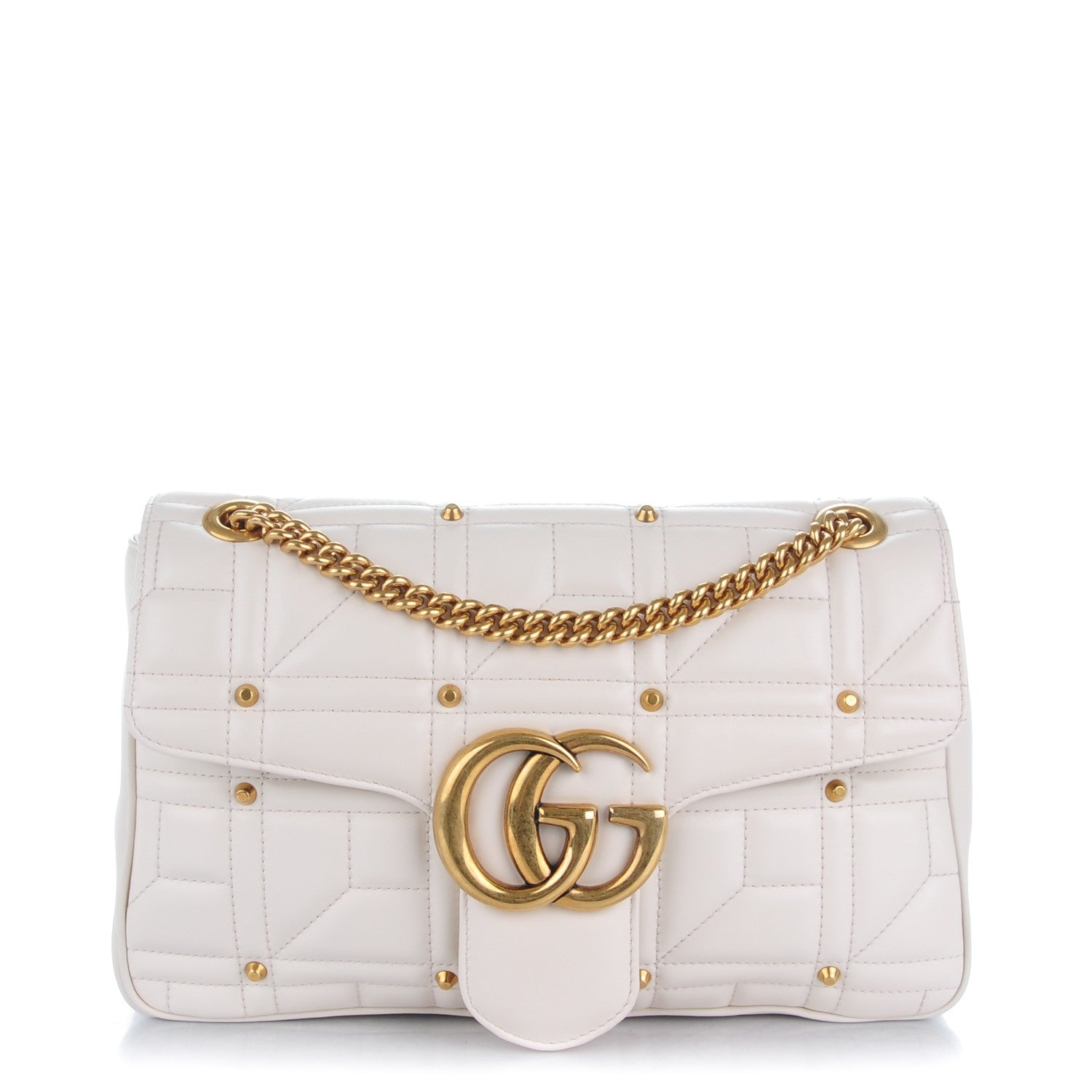 Gucci Calfskin Matelasse Studded Medium GG Marmont Shoulder Bag White 1 of 7