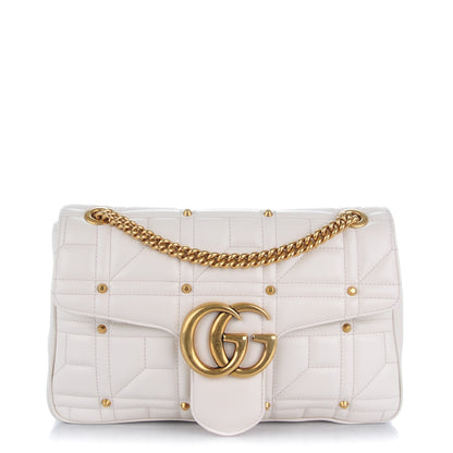 Gucci Calfskin Matelasse Studded Medium GG Marmont Shoulder Bag White 1 of 7