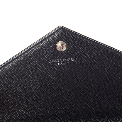 Saint Laurent Grain De Poudre Matelasse Chevron Monogram Envelope Chain Wallet Black 6 of 12