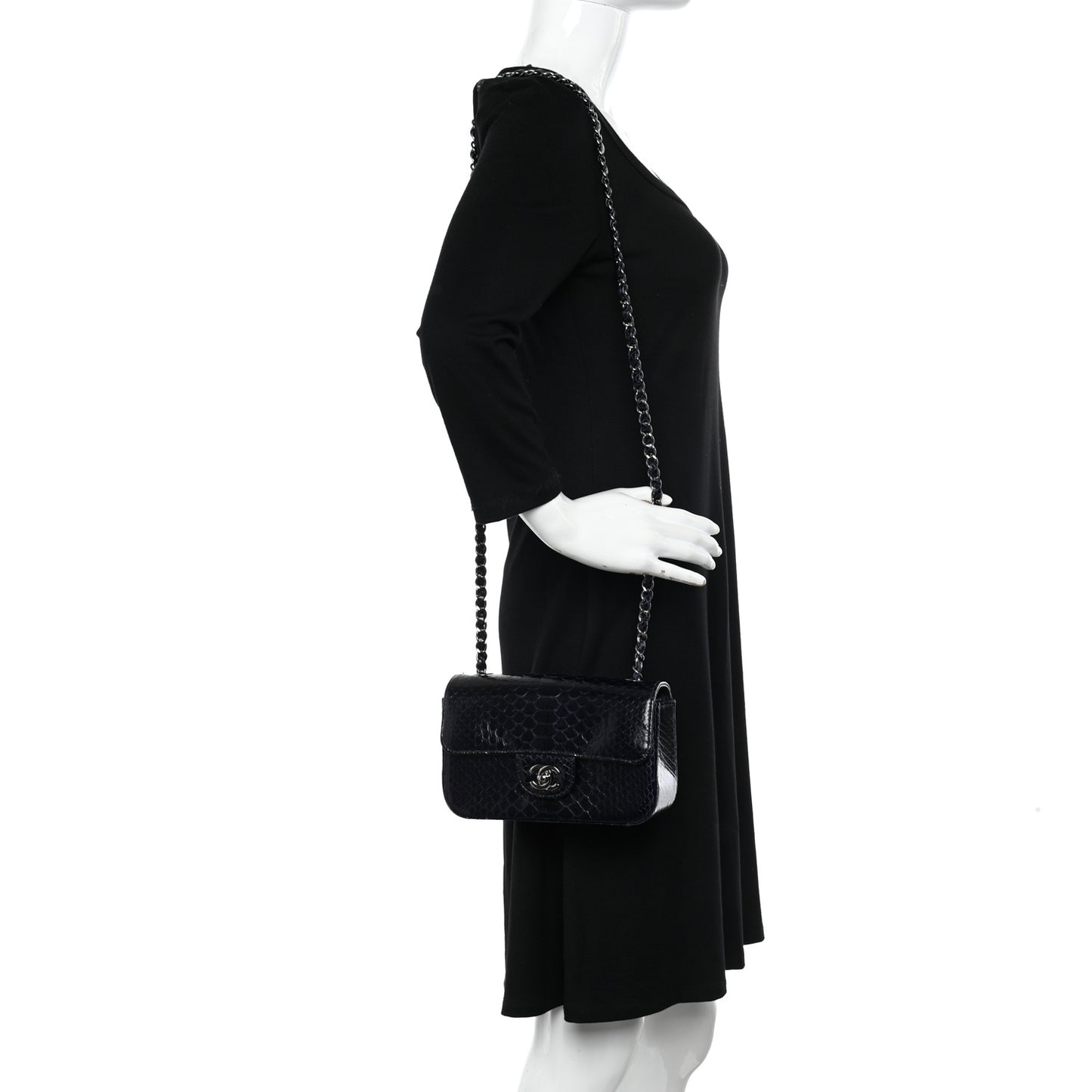 Snakeskin Mini Rectangular Flap Navy Blue