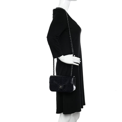 Chanel Snakeskin Mini Rectangular Flap Navy Blue 2 of 12