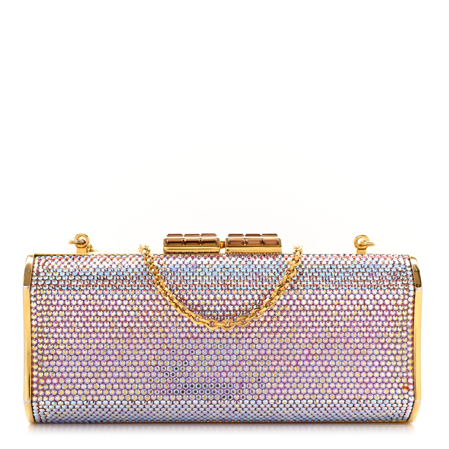 Judith Leiber Swarovski Crystal Minaudiere Clutch Gold 1 of 8