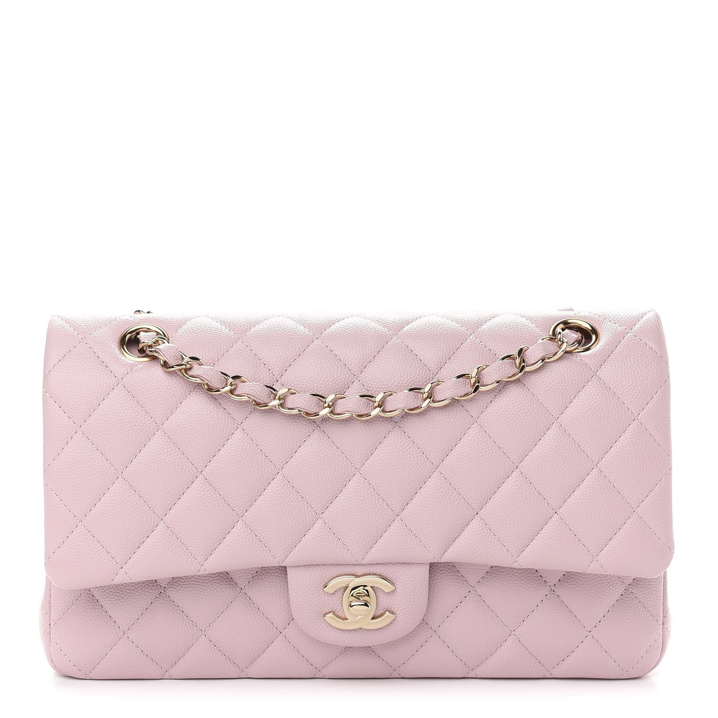 Caviar Quilted Medium Double Flap Light Pink