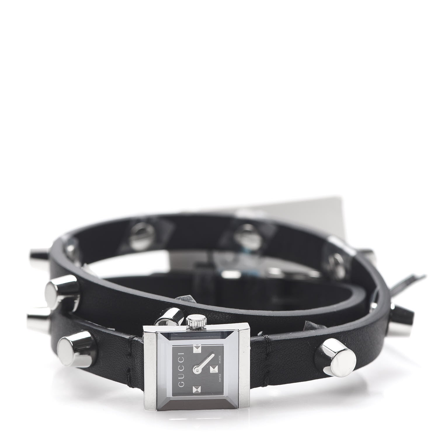 Gucci Stainless Steel Calfskin 14mm G-Frame Square Double Wrap Stud Quartz Watch Black 3 of 6