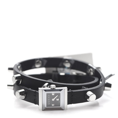 Gucci Stainless Steel Calfskin 14mm G-Frame Square Double Wrap Stud Quartz Watch Black 3 of 6