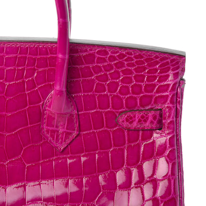 Hermes Shiny Niloticus Crocodile Birkin 25 Rose Scheherazade 11 of 29