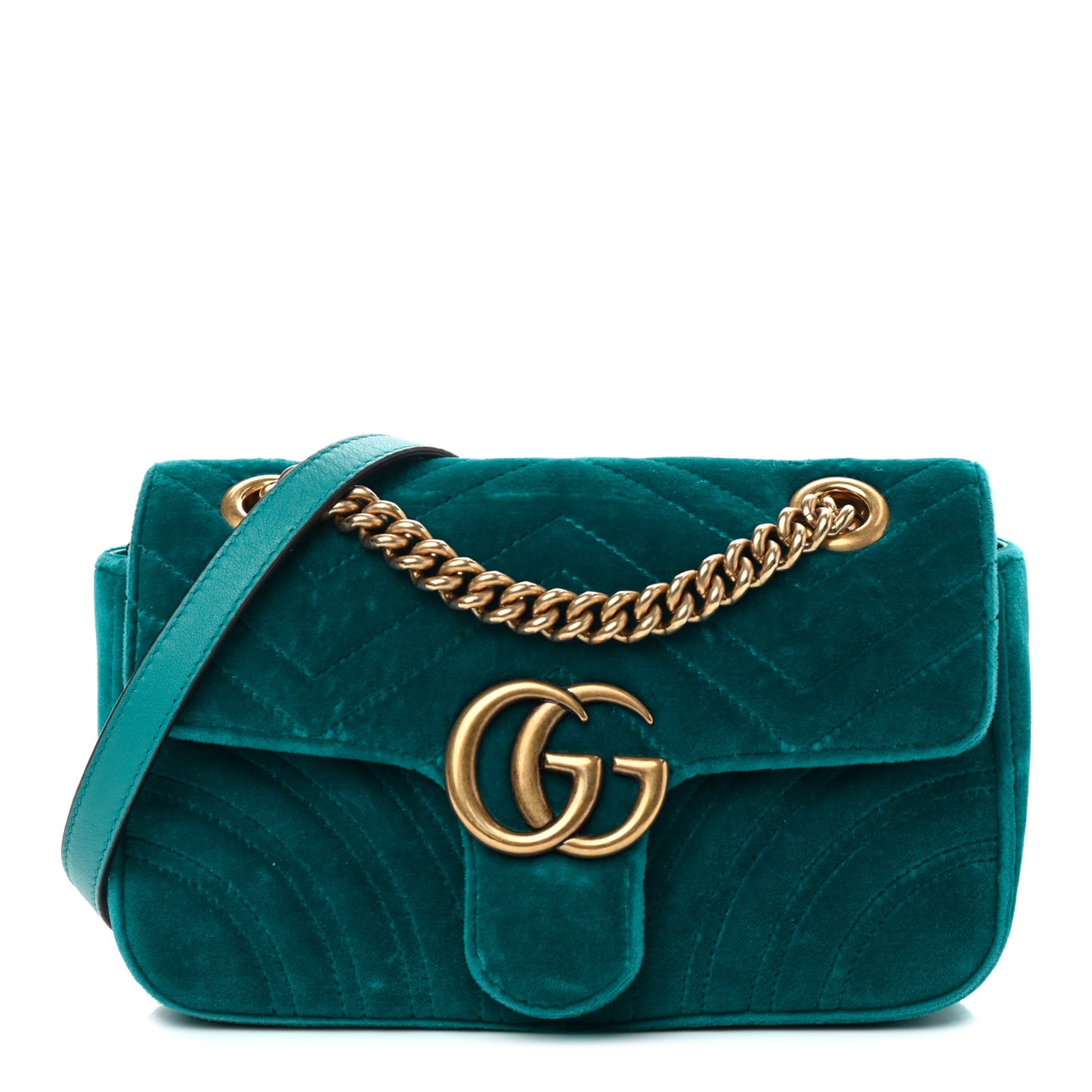 Velvet Matelasse Mini GG Marmont Shoulder Bag Pavone Cyan